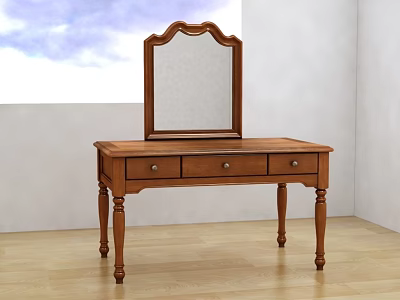 Classic Wooden Dressing Table With Mirror And Three Drawers For Bedroom 3d model