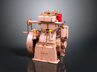 Vintage Industrial Mechanical Equipment With Metal Casing Red Component And Rotating Wheel 3d model