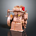 Vintage Industrial Mechanical Equipment With Metal Casing Red Component And Rotating Wheel