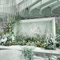 Elegant Banquet Hall Interior With Lush Floral Arrangements And Hanging Chandeliers