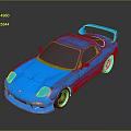 Shiny Sleek Blue Sports Car With Rear Spoiler On Reflective Surface