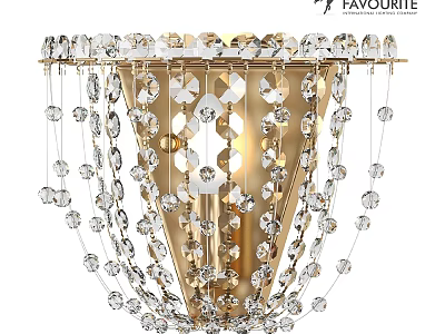 Elegant Crystal Wall Lamp With Gold Base And Hanging Crystal Decorations 3d model