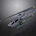 Gray Military Helicopter Side View With Rotor Cockpit Windows And Weaponry