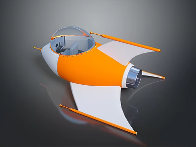 Futuristic Orange And White Spacecraft With Transparent Cockpit And Sleek Wings 3d model