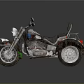 Three Wheeled Motorcycle with Chrome Details and Blue Red Graphics in Stylish Classic Design