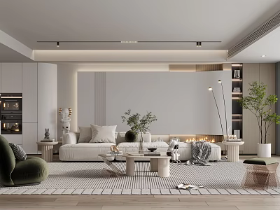 Modern Living Room Interior With White Sofa Coffee Table And Green Plants 3d model