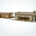 Modern Wooden And Stone Building Design With Open Structure Connected Corridor And Flat Roof 3d model