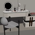 Elegant Modern Dressing Table With Round Mirror Cosmetics Marble Top And Storage Chair 3d model