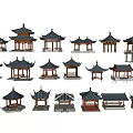 Traditional Chinese Pavilion Architectural Models With Various Roof Designs And Classic Styles