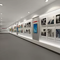 Modern Office Corridor With Wall Photo Displays And Ceiling Lights