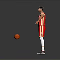Man in red Atlanta basketball jersey with number 12 standing next to basketball