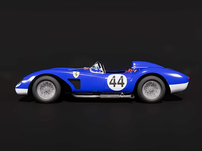 Classic Blue Convertible Race Car With Number 44 And White Accents 3d model