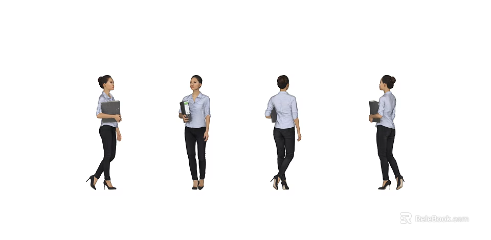 Professional Woman In Business Attire Wearing High Heels Holding Folder From Multiple Angles 3d model 