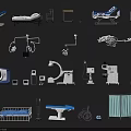 Essential Medical Equipment For Hospital Clinic With Examination Beds MRI Machines Wheelchairs And Surgical Tables