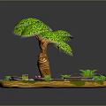 Cartoon Scene Of Small Island With Blue Pond Frog Green Trees And Stones