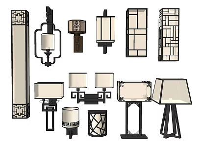 New Chinese Style Lamps Combination Wall Lamp Floor Lamp 3d model