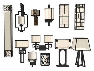 New Chinese Style Lamps Combination Wall Lamp Floor Lamp 3d model