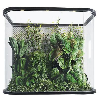 Lush Indoor Landscape With Diverse Green Plants Metal Grid Background And Transparent Ceiling 3d model