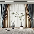 Curtain Fabric Curtain Bedroom Curtain Curtain Combination Potted Bear 3d model