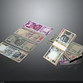 Indian Rupee Notes In Various Denominations Stacked And Scattered On Black Surface