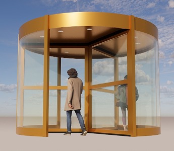 Hotel with revolving door three leaf type public place gate can be interactive 3d model