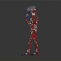 Red Robot Character With Blue Polyhedral Head And Mechanical Body Design