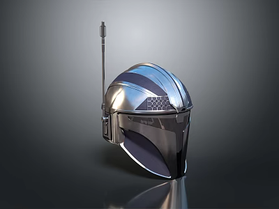Futuristic Metallic Helmet With Antenna And Sleek Shiny Design Surface Features 3d model