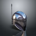 Futuristic Metallic Helmet With Antenna And Sleek Shiny Design Surface Features