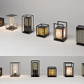 Modern Outdoor Lamps With Grid Pattern Metal Frames And Warm Illumination 3d model