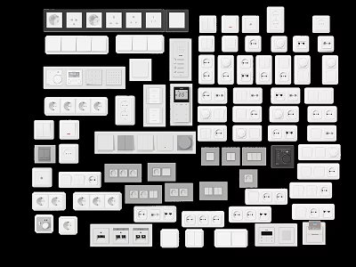 Modern Switch Panels With Various Styles And White Gray Colors For Home Electrical Use 3d model
