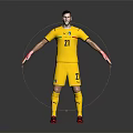 Man in Yellow Soccer Goalkeeper Uniform Number 21 With Red Gloves Full Body Posing