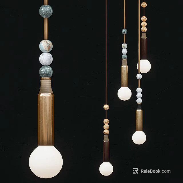Various Modern Pendant Lights With Brass Bases Glass Balls And Wooden Beads Decoration 3d model 
