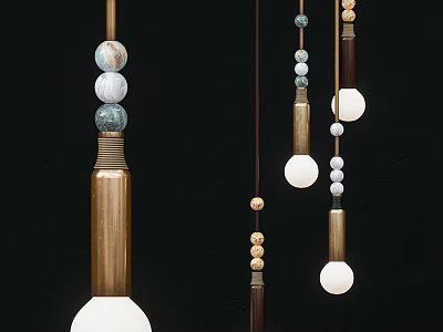 Various Modern Pendant Lights With Brass Bases Glass Balls And Wooden Beads Decoration 3d model