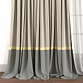 Gray Gold Trim Thick Curtains With Sheer Layer And Tieback For Home Window Design