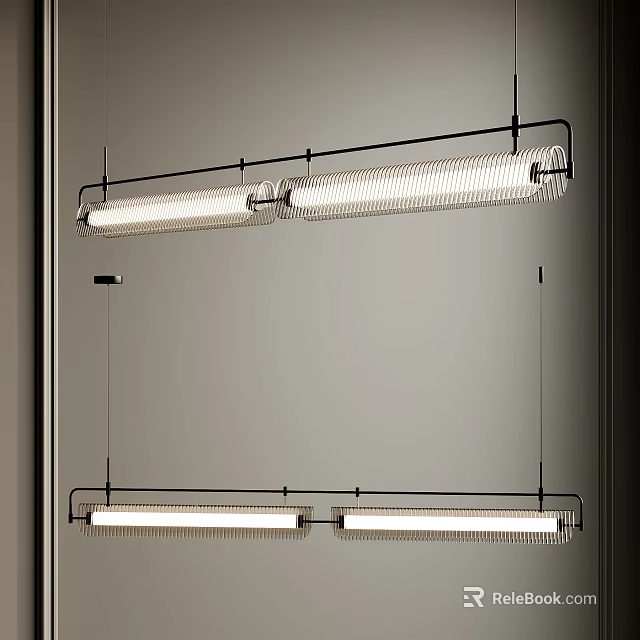 Modern Linear Chandelier With Metal Frame And LED Lighting For Interior Design 3d model