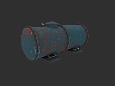 Rusted Blue Cylindrical Industrial Equipment Storage Tank With Metal Brackets 3d model