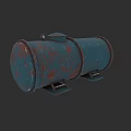 Rusted Blue Cylindrical Industrial Equipment Storage Tank With Metal Brackets