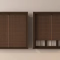 Brown Wooden Window Blinds With Vertical Slats On Light Colored Wall 3d model