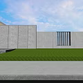 Elegant Waterfront Floral Installation With Modern Architectural Structure And Blue White Flowers
