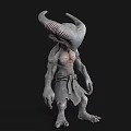 Game And Movie Fantasy Character With Large Horns Pale Skin Emaciated Body And Tattered Cloth