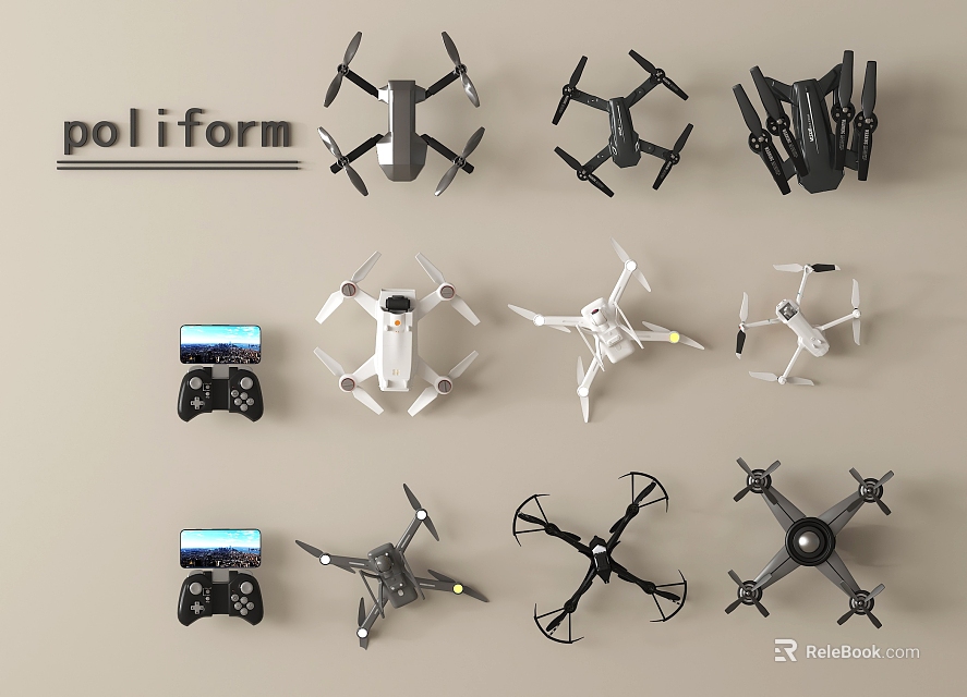 Smart Drone Collection Featuring Multiple Models Controllers And Various Colors 3d model 