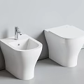 Modern Bathroom Featuring White Toilet and Bidet with Clean Contemporary Design