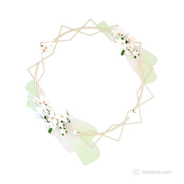 Floral Display With Geometric Circular Frame White Flowers And Green Leaves 3d model 