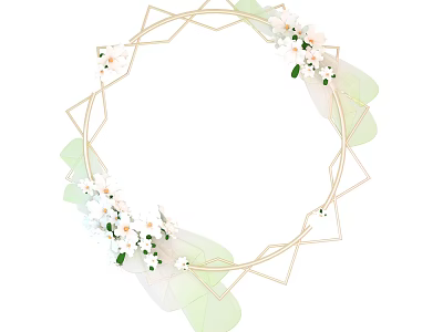 Floral Display With Geometric Circular Frame White Flowers And Green Leaves 3d model