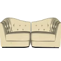 Beige Single Seater Sofa With Tufted Buttons And Curved Back Design 3d model