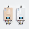 Rinnai Household Water Heaters With Digital Display Beige And White Design And Pipes Valves