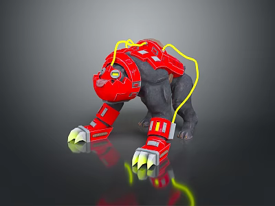 Game Movie Character Mechanical Gorilla With Red Armor And Yellow Accents Sharp Claws 3d model