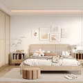 Modern Minimalist Bedroom Interior Design With Wall Art Wooden Wardrobe And Roller Blinds
