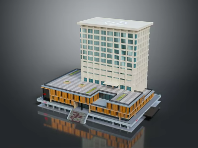 Architectural Building Model Featuring Tall White Exterior With Orange Roof Podium And Entrance Steps 3d model
