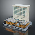 Architectural Building Model Featuring Tall White Exterior With Orange Roof Podium And Entrance Steps